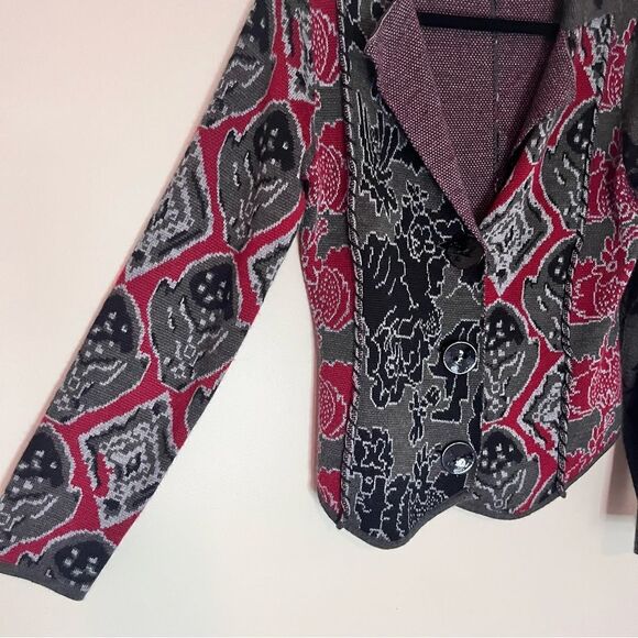 Coldwater Creek Cardigan Sweater Floral Knit Wool Gray Red Black XS - Picture 2 of 9